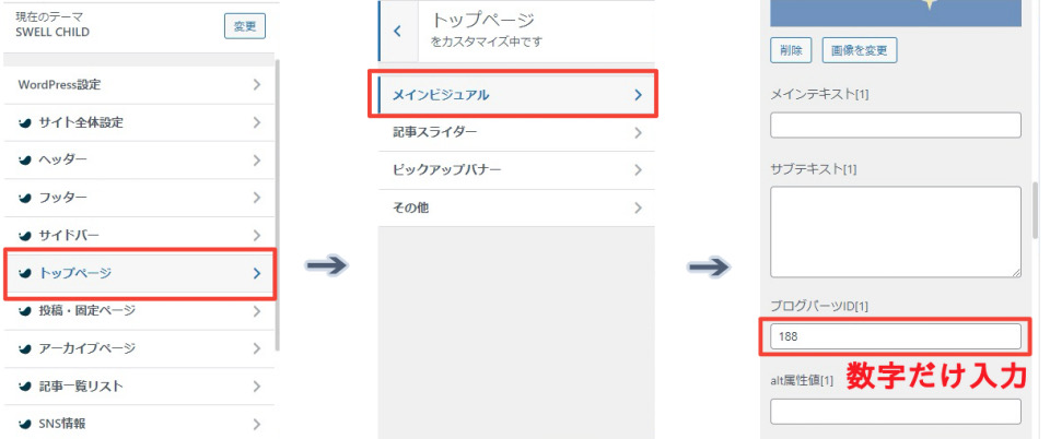 メインビジュアルでブログパーツを設定する方法